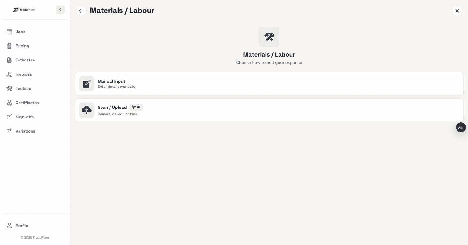 Scanning a tester's rating label with AI in TradePlanr