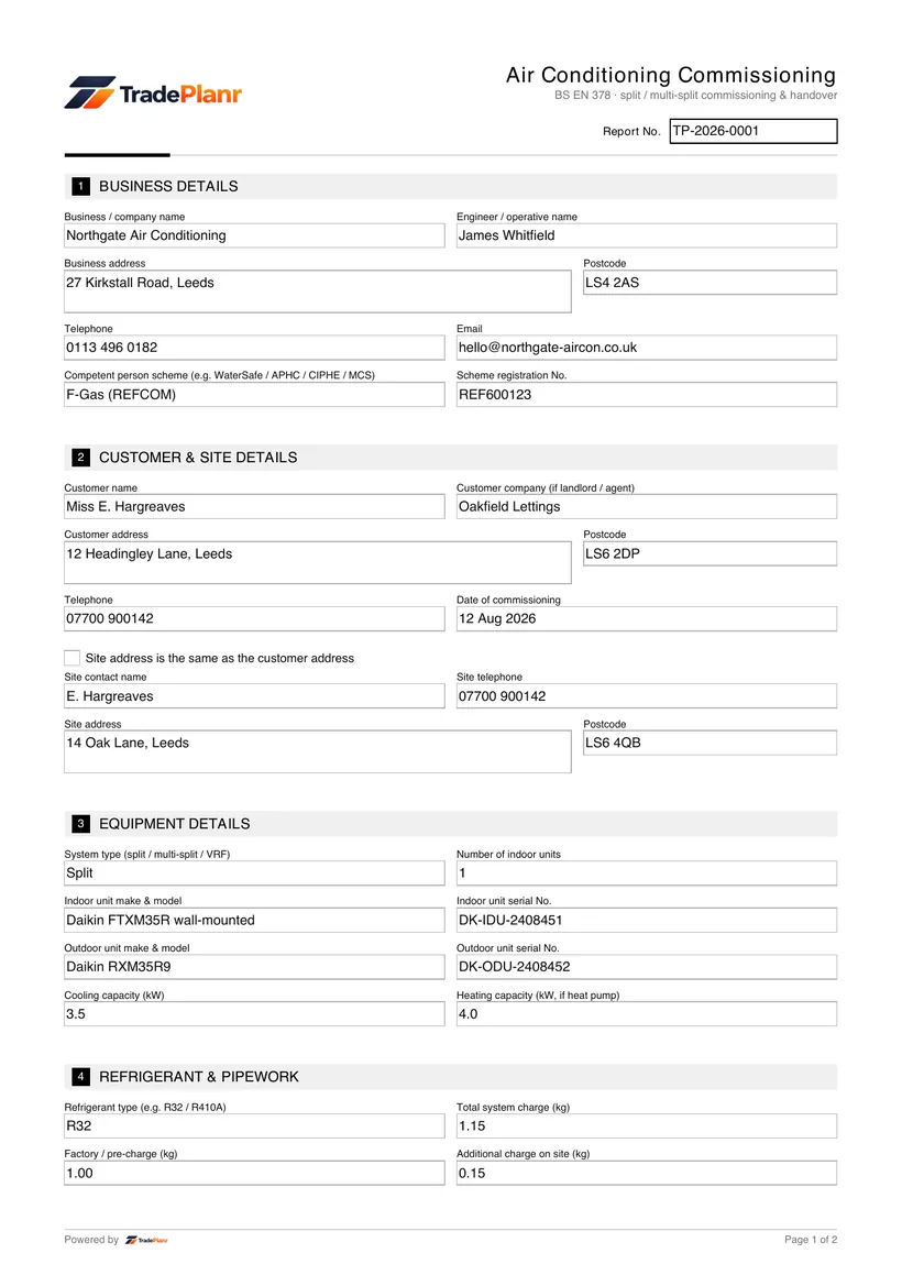 Sample certificate — page 1