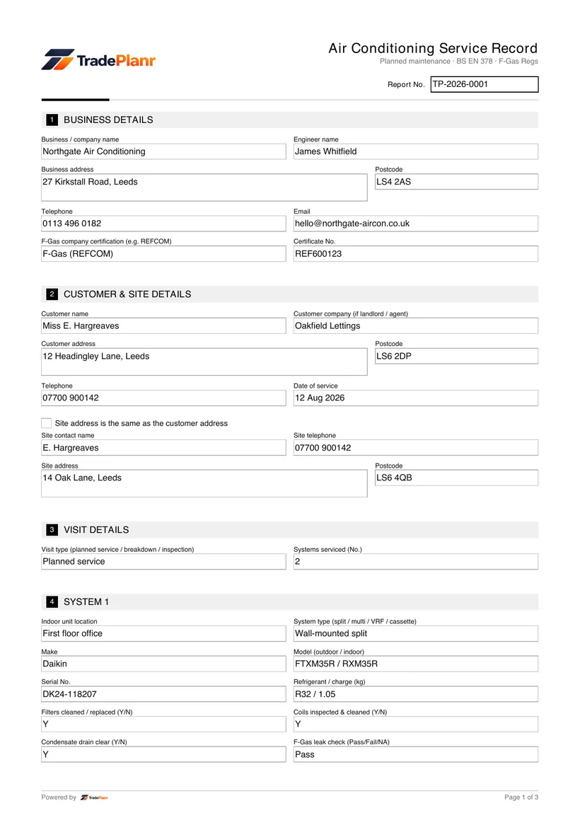 Sample certificate — page 1