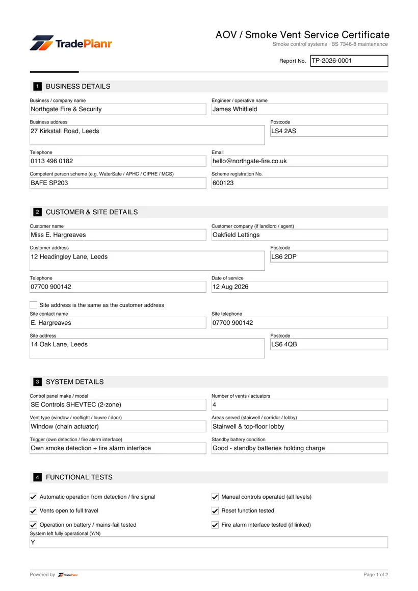 Sample certificate — page 1