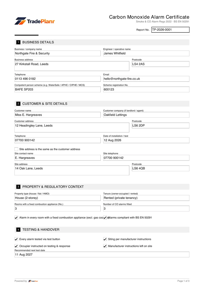 Sample certificate — page 1
