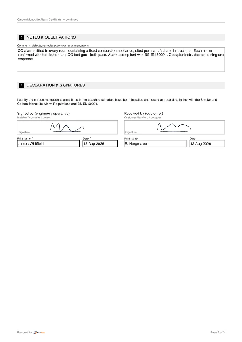 Sample certificate — page 2