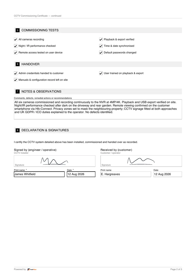 Sample certificate — page 2