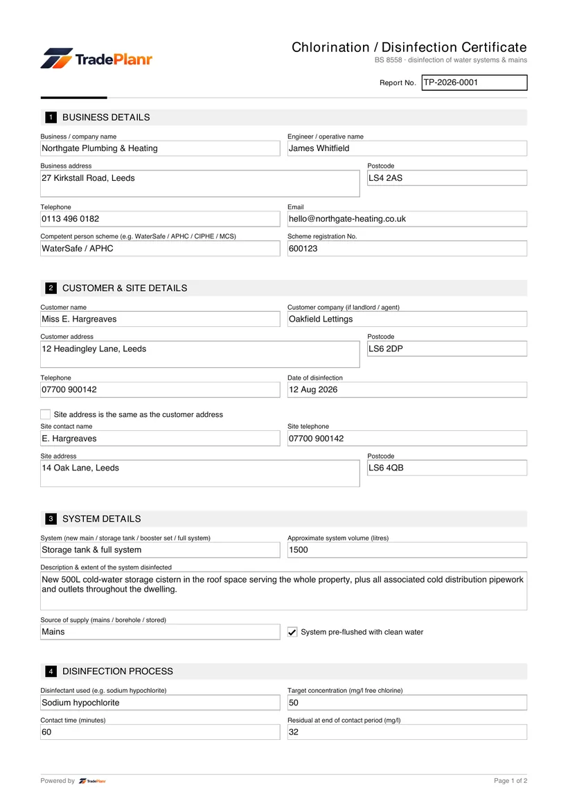 Sample certificate — page 1