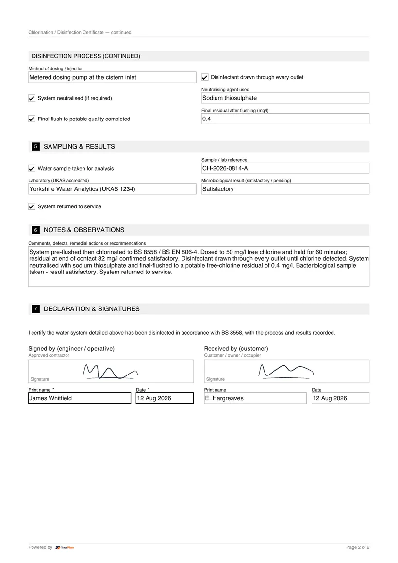 Sample certificate — page 2