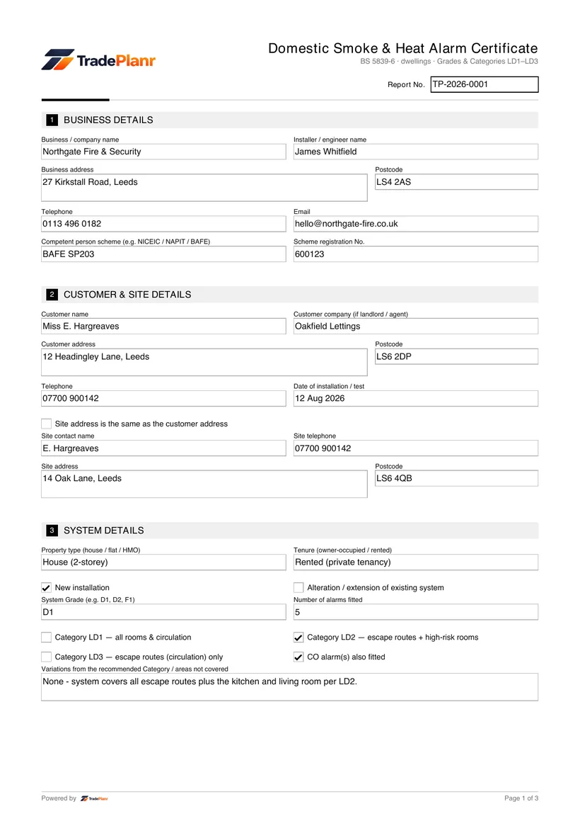 Sample certificate — page 1