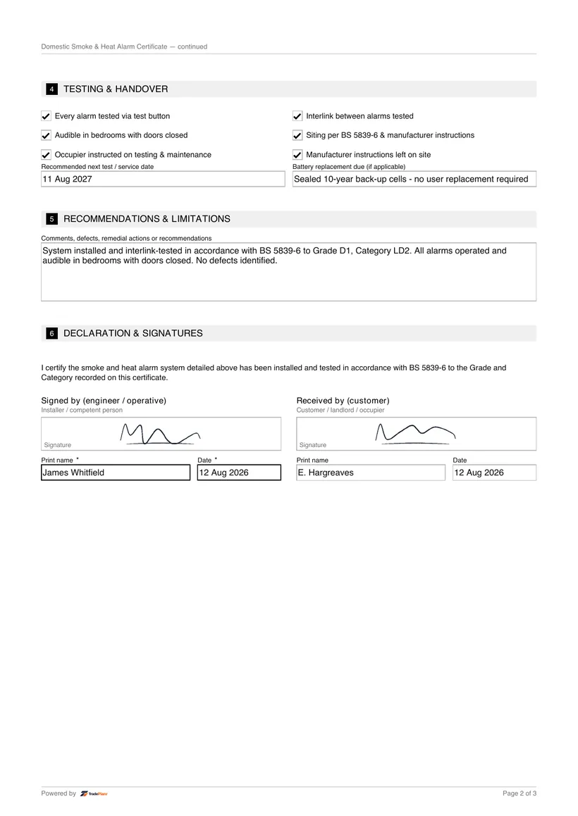 Sample certificate — page 2