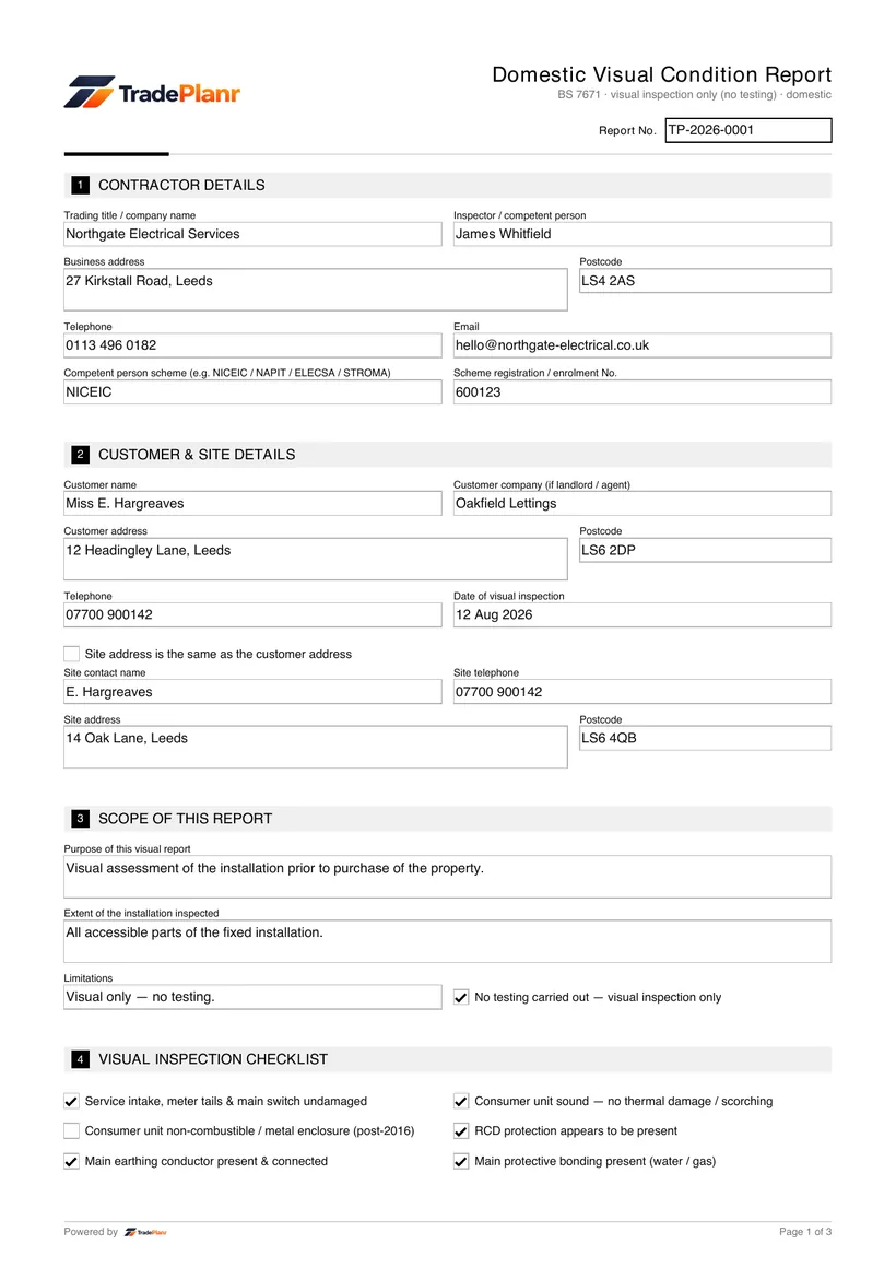 Sample certificate — page 1