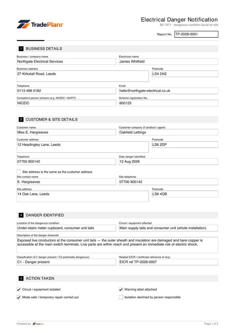 Sample certificate — page 1