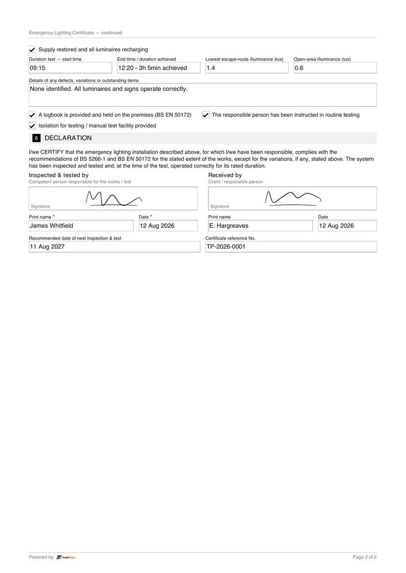 Sample certificate — page 2