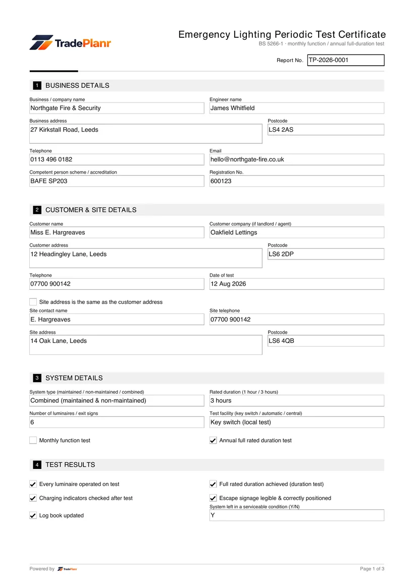 Sample certificate — page 1