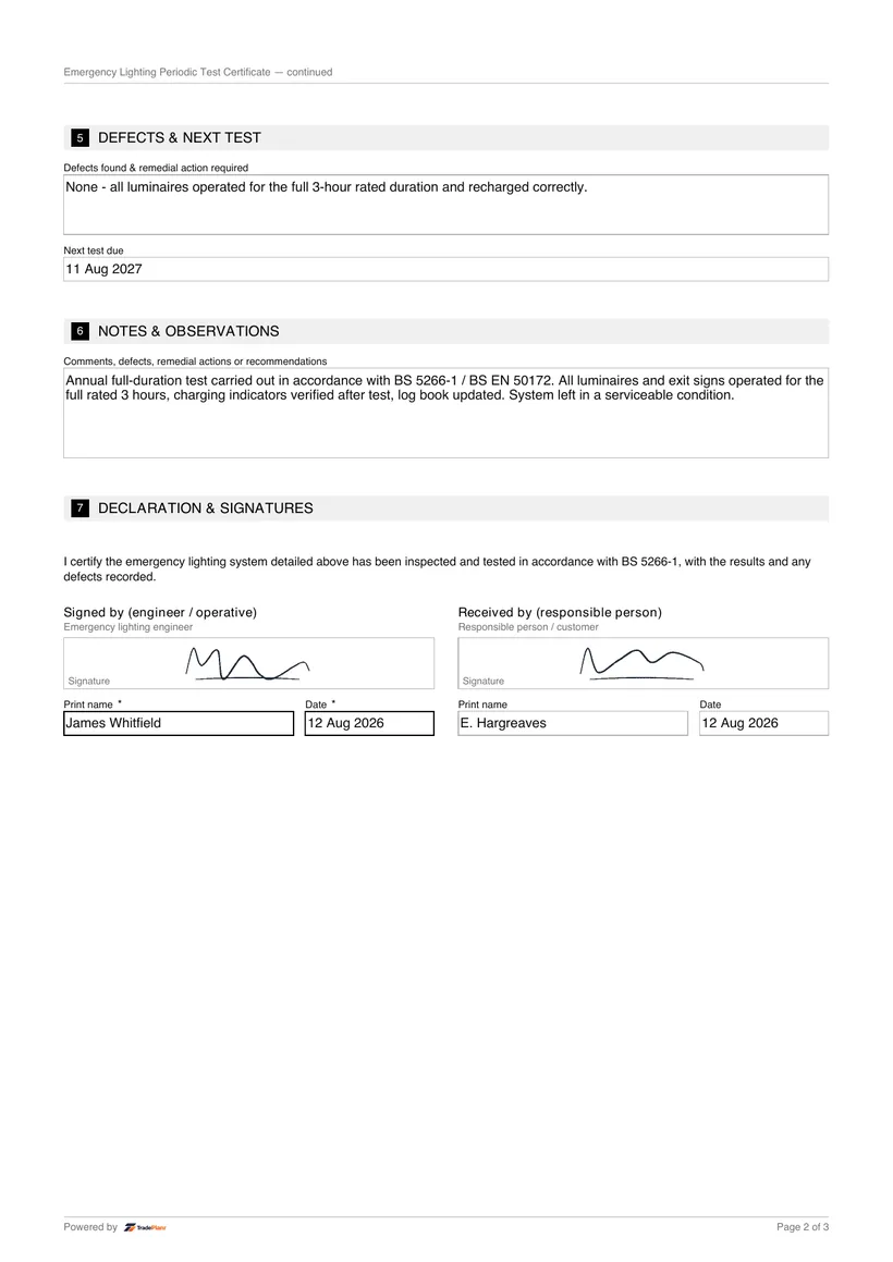 Sample certificate — page 2