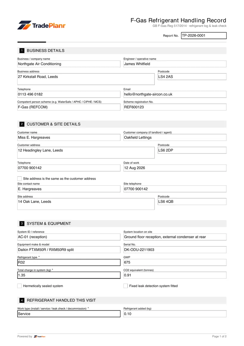 Sample certificate — page 1
