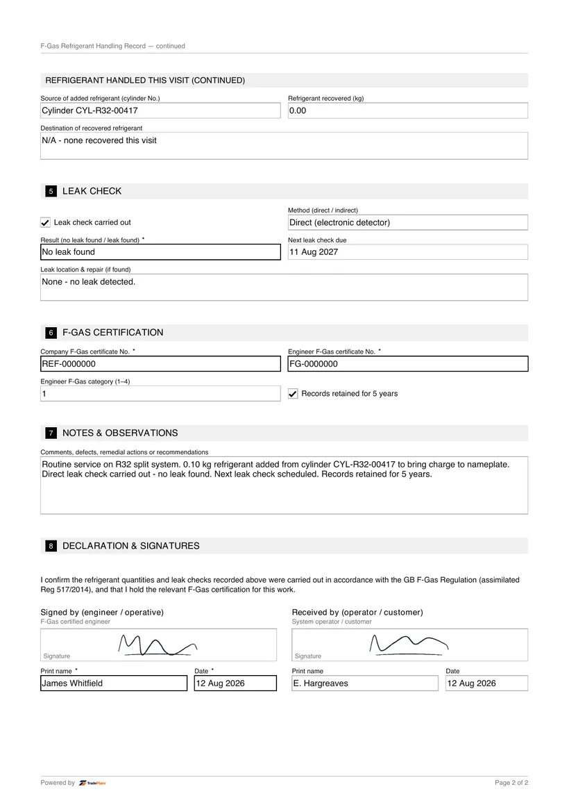Sample certificate — page 2