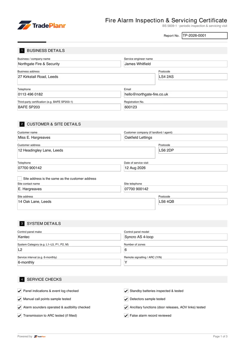 Sample certificate — page 1