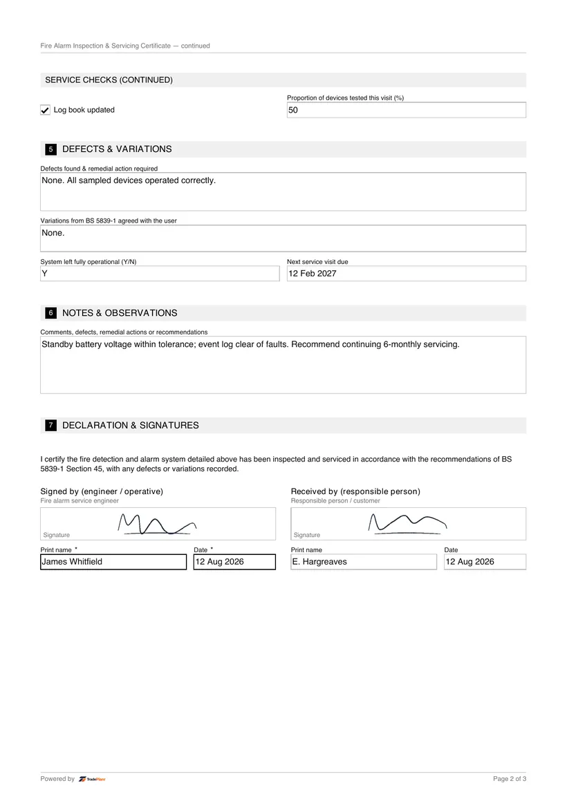 Sample certificate — page 2