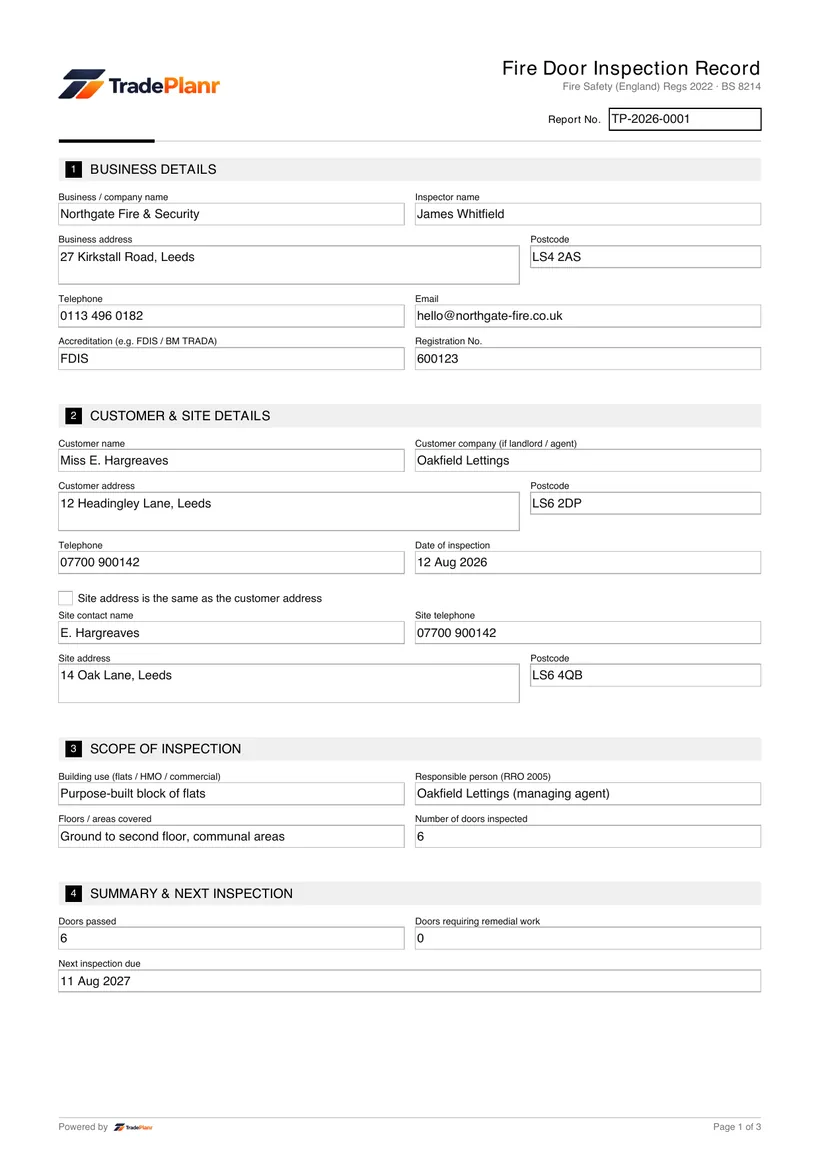Sample certificate — page 1