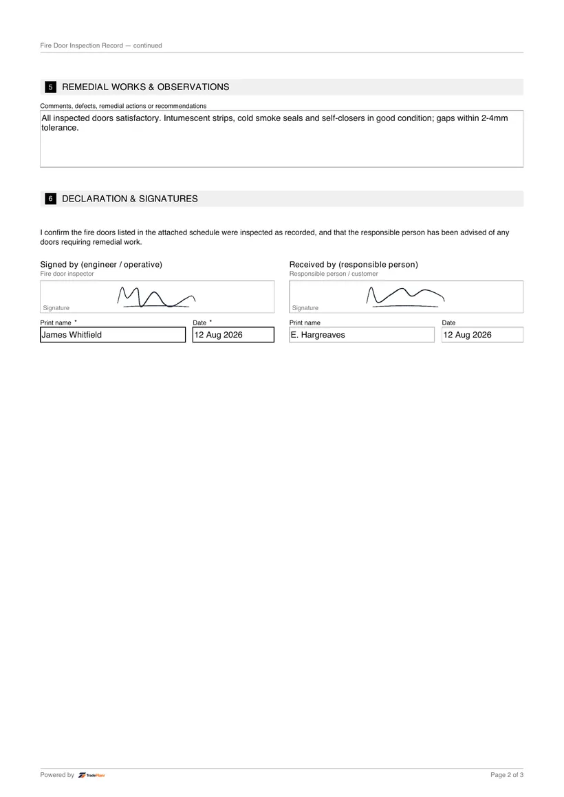 Sample certificate — page 2
