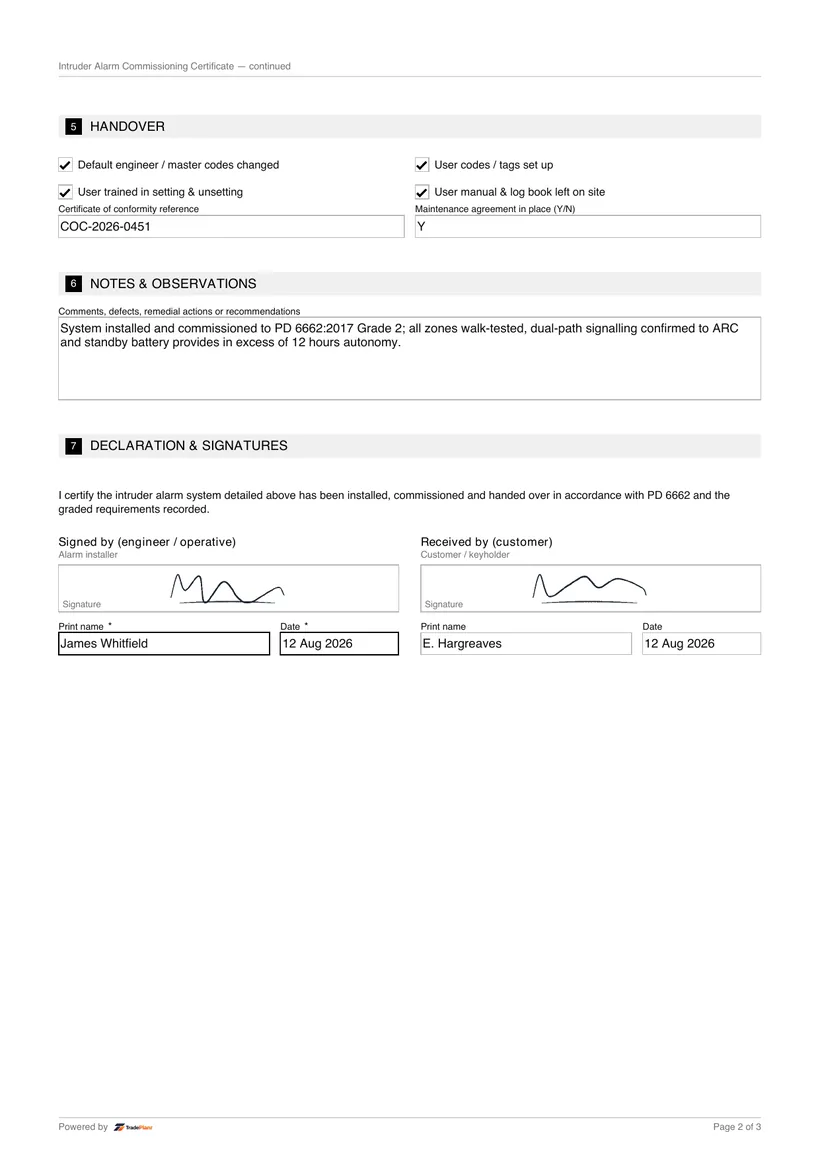 Sample certificate — page 2