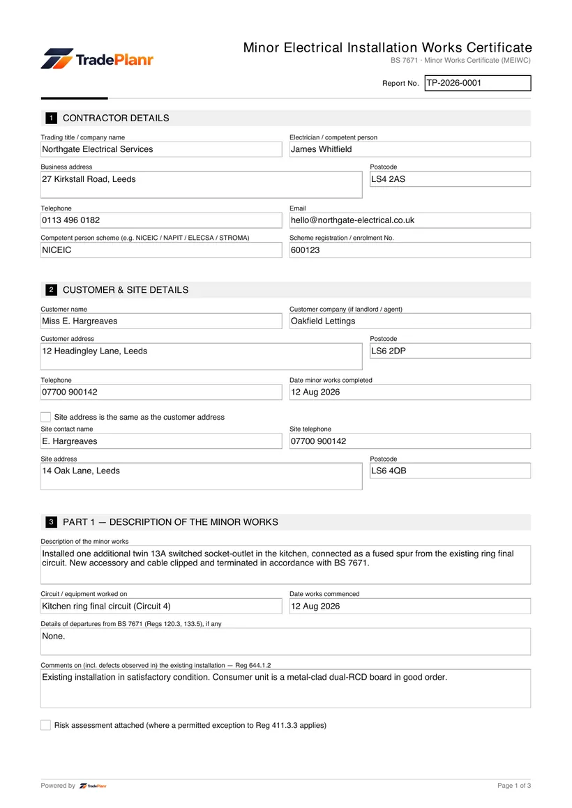 Sample certificate — page 1