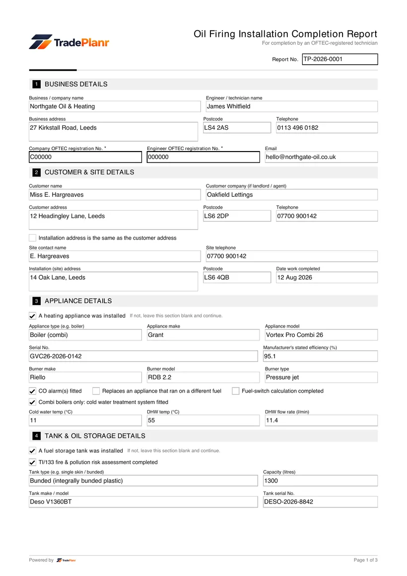 Sample certificate — page 1