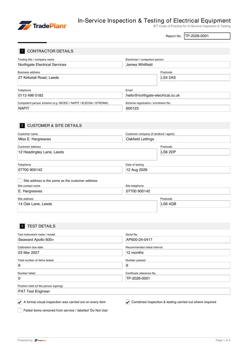 Sample certificate — page 1