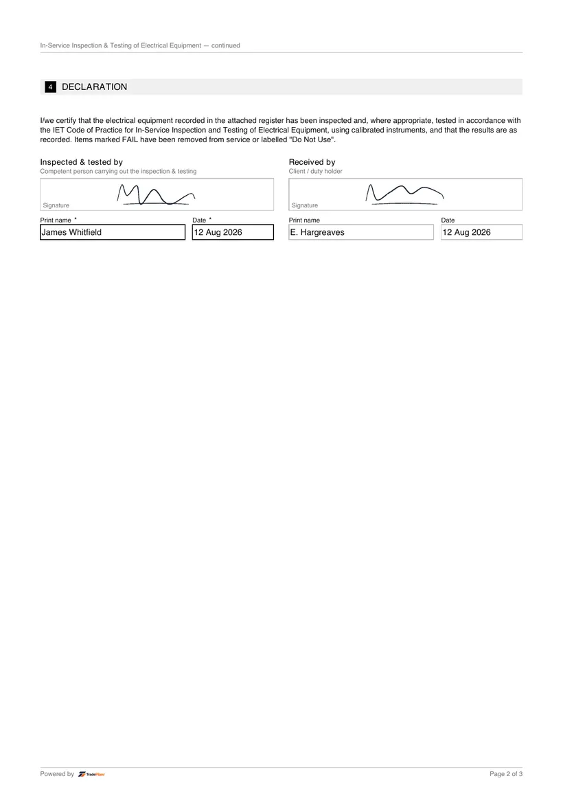 Sample certificate — page 2