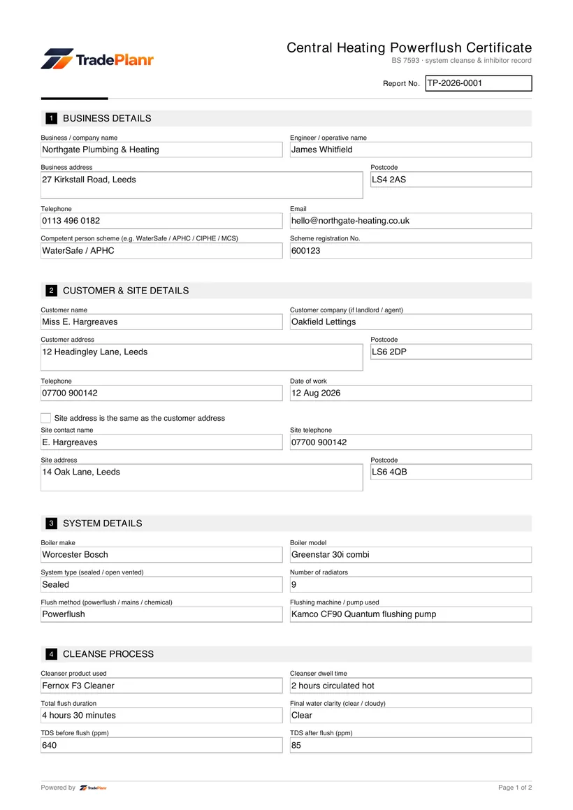 Sample certificate — page 1