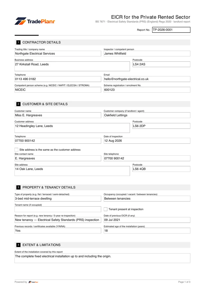 Sample certificate — page 1