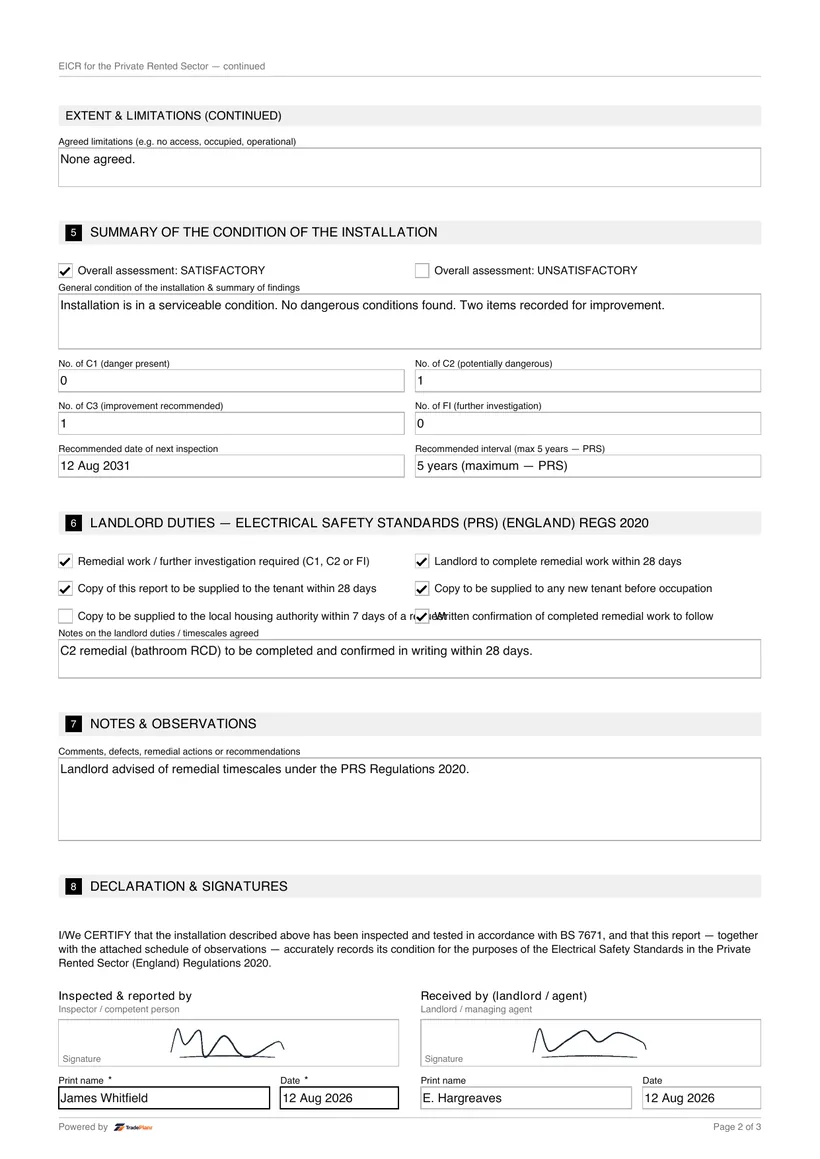 Sample certificate — page 2