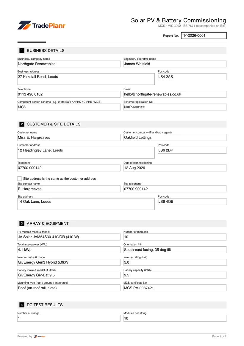 Sample certificate — page 1