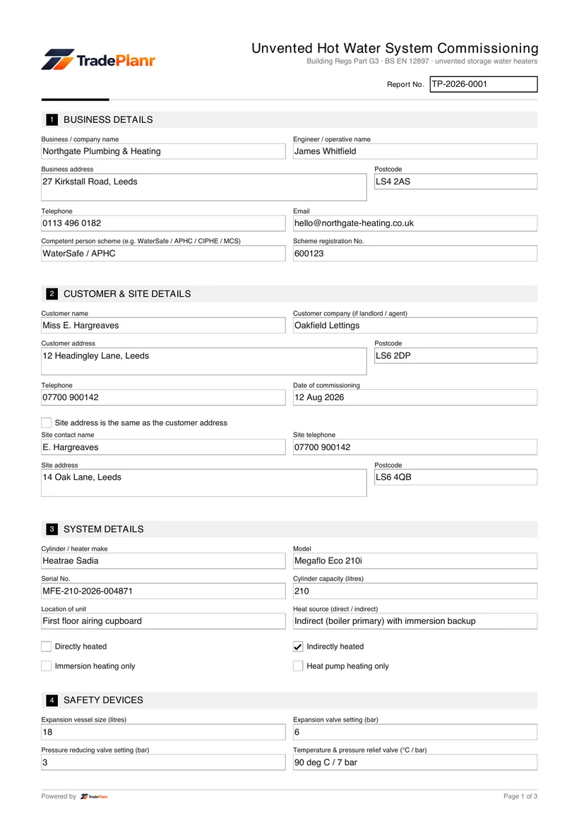 Sample certificate — page 1