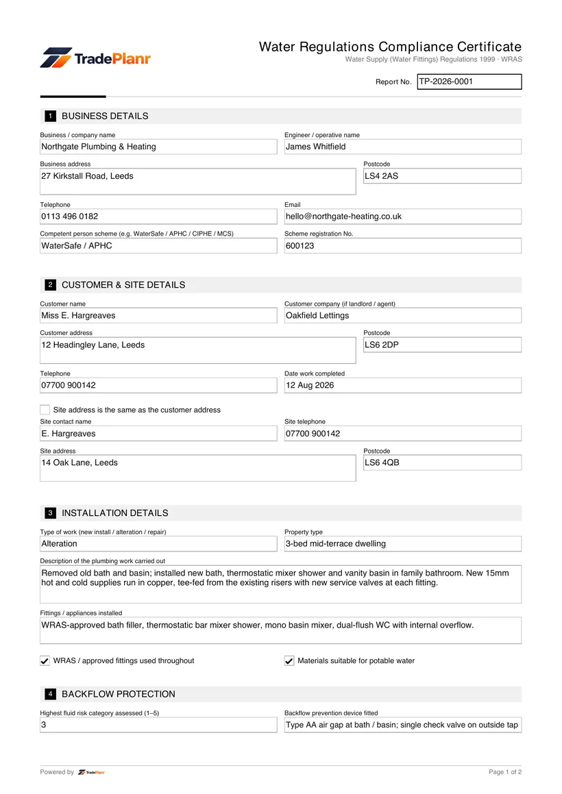 Sample certificate — page 1