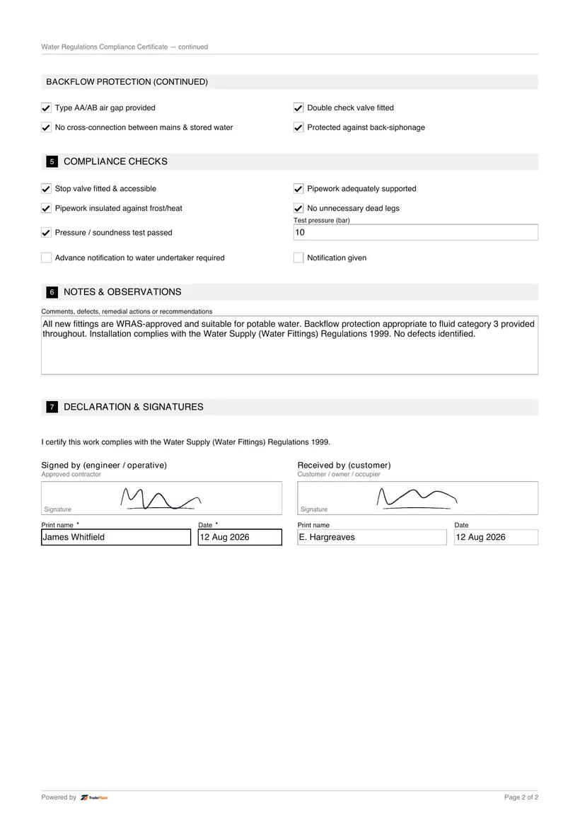 Sample certificate — page 2